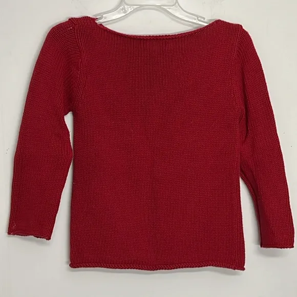 🌞 DKNY red boat neck pullover sweater 3/4 sleeves open knit lines front S