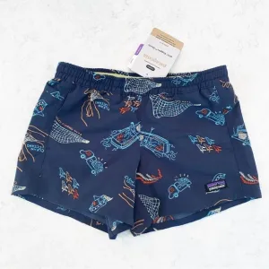 🆕 NWT PATAGONIA Girls Baggies Shorts Clean Currents print Girls size M 10