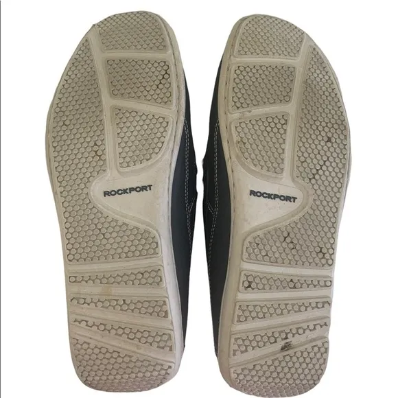 - Rockport Navy &amp; White Leather Boat Loafer Shoe Moccasin Rubber Sole