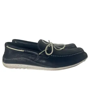 - Rockport Navy &amp; White Leather Boat Loafer Shoe Moccasin Rubber Sole