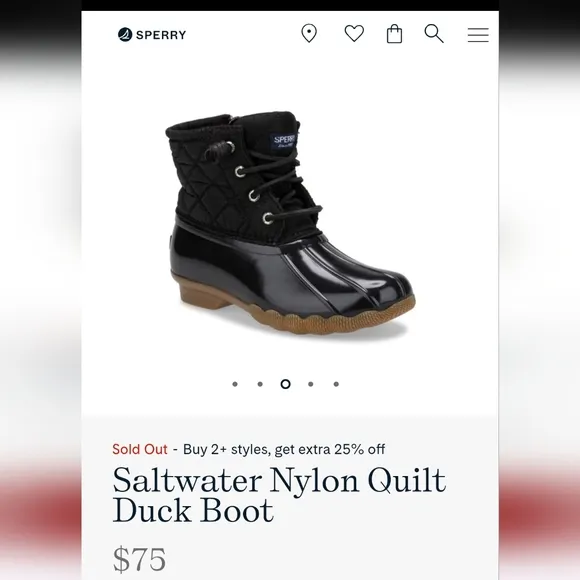 🆕 Sperry Topsider Saltwater Kids Nylon Quilt Duck Boots Fall Winter Classic