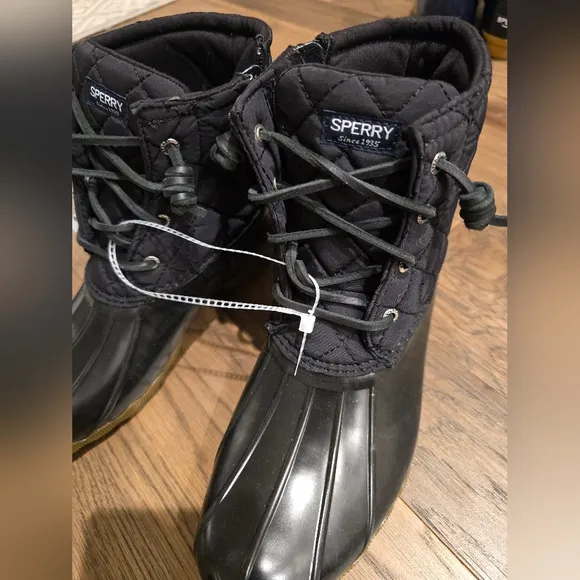 🆕 Sperry Topsider Saltwater Kids Nylon Quilt Duck Boots Fall Winter Classic