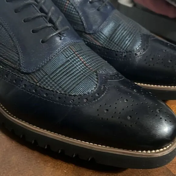 🔥🔥 STACY ADAMS  Baxley Oxford Derby Wingtip Shoes - Ink Blue - Sz 13M - EUC
