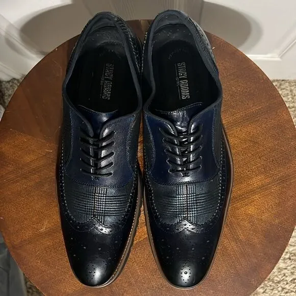 🔥🔥 STACY ADAMS  Baxley Oxford Derby Wingtip Shoes - Ink Blue - Sz 13M - EUC