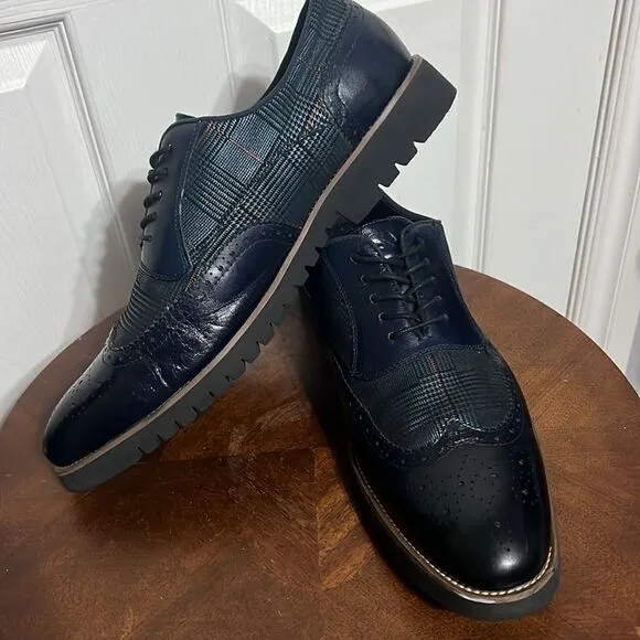 🔥🔥 STACY ADAMS  Baxley Oxford Derby Wingtip Shoes - Ink Blue - Sz 13M - EUC