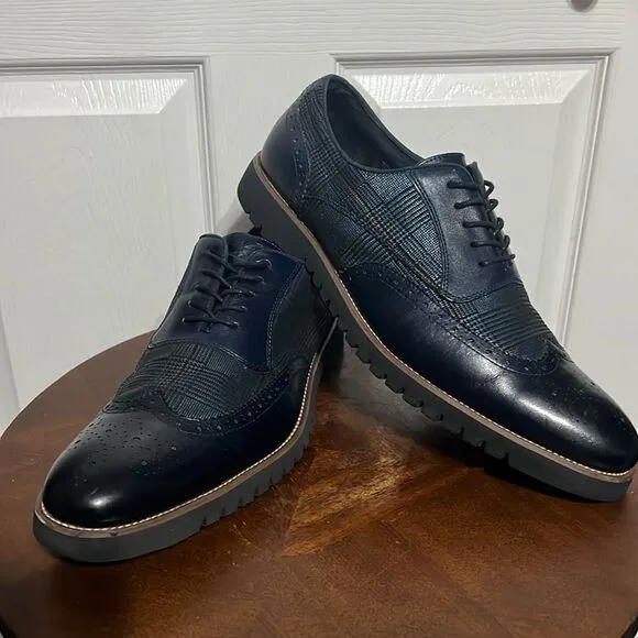 🔥🔥 STACY ADAMS  Baxley Oxford Derby Wingtip Shoes - Ink Blue - Sz 13M - EUC