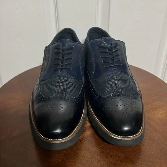 🔥🔥 STACY ADAMS  Baxley Oxford Derby Wingtip Shoes - Ink Blue - Sz 13M - EUC
