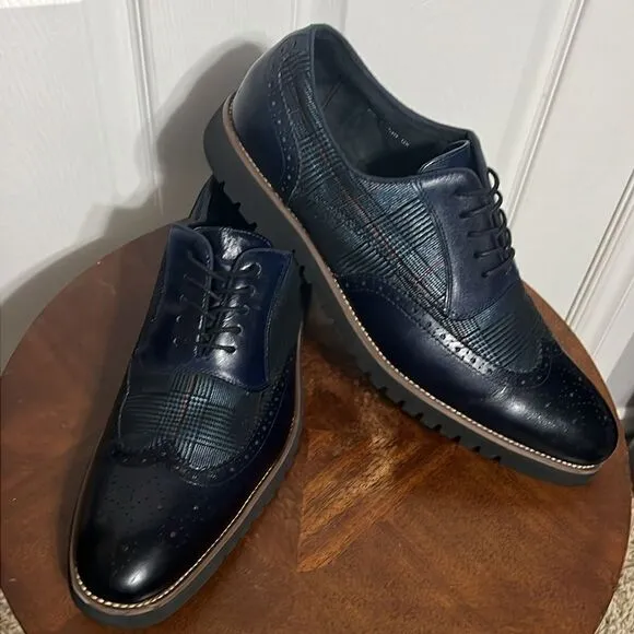 🔥🔥 STACY ADAMS  Baxley Oxford Derby Wingtip Shoes - Ink Blue - Sz 13M - EUC