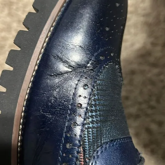 🔥🔥 STACY ADAMS  Baxley Oxford Derby Wingtip Shoes - Ink Blue - Sz 13M - EUC