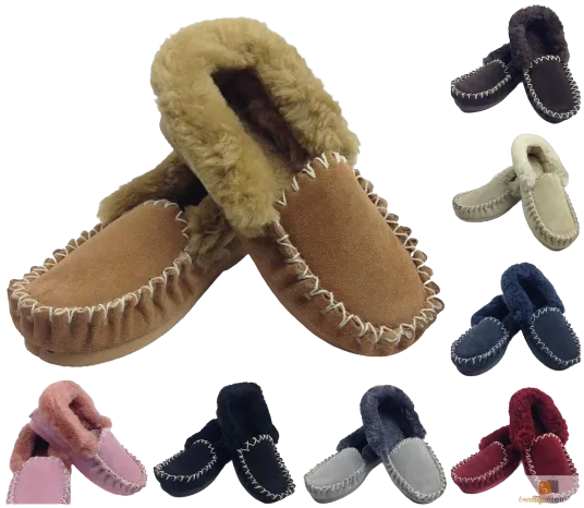 100% Sheepskin Moccasins Slippers Winter Casual Genuine Slip On UGG Non-Slip