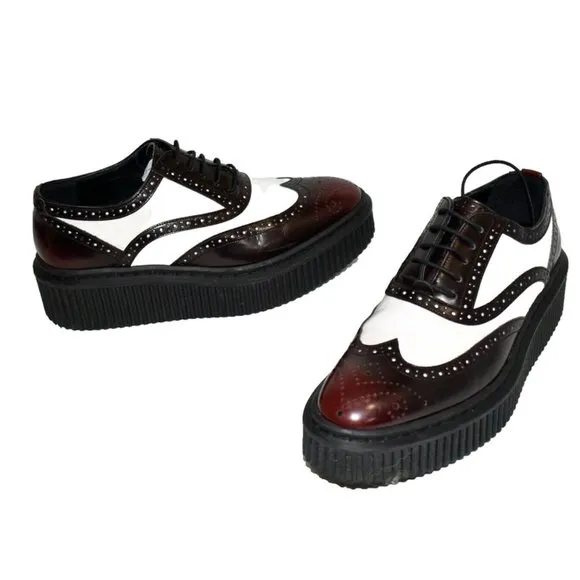 $1400 Burberry KILTIE Two Tone Brogue Leather Chelsam Lace Up Platform 36 (SE13)