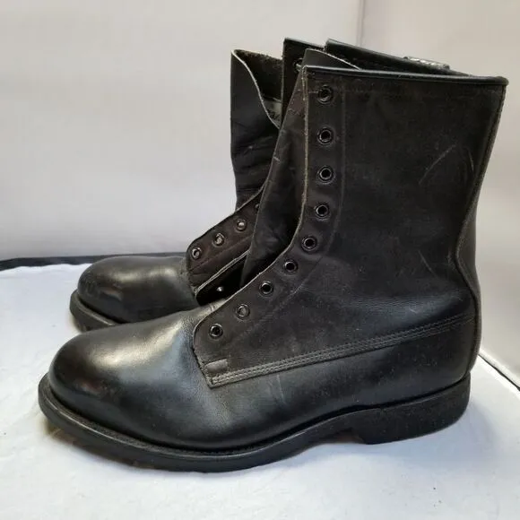 1990 ADDISON USA BLACK LEATHER LACE UP ZIP UP STEEL TOE FLIGHT BOOTS 7.5 XW