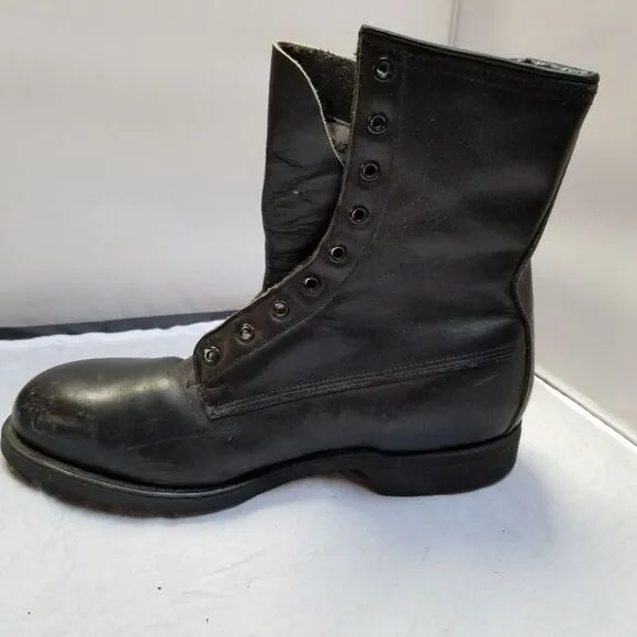 1990 ADDISON USA BLACK LEATHER LACE UP ZIP UP STEEL TOE FLIGHT BOOTS 7.5 XW