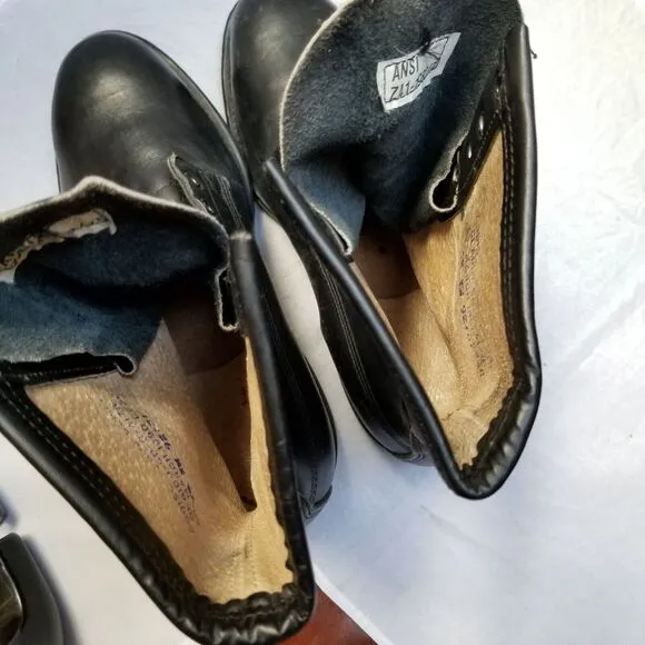 1990 ADDISON USA BLACK LEATHER LACE UP ZIP UP STEEL TOE FLIGHT BOOTS 7.5 XW