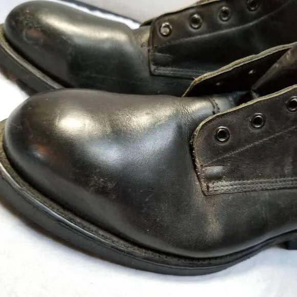 1990 ADDISON USA BLACK LEATHER LACE UP ZIP UP STEEL TOE FLIGHT BOOTS 7.5 XW