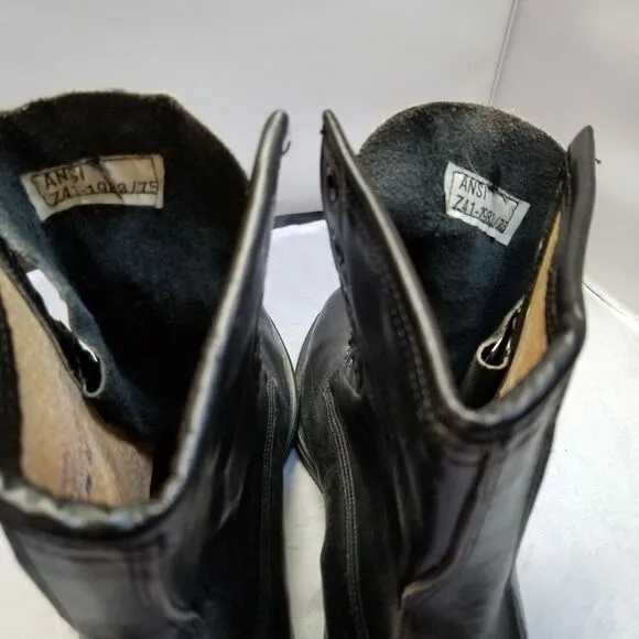 1990 ADDISON USA BLACK LEATHER LACE UP ZIP UP STEEL TOE FLIGHT BOOTS 7.5 XW
