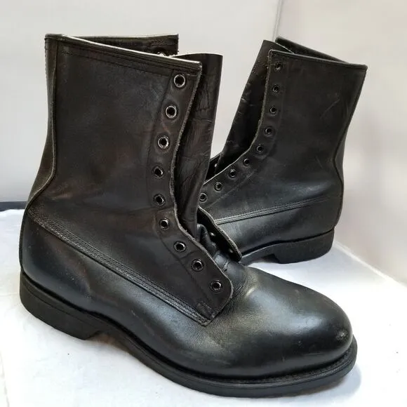 1990 ADDISON USA BLACK LEATHER LACE UP ZIP UP STEEL TOE FLIGHT BOOTS 7.5 XW