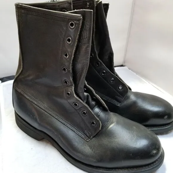 1990 ADDISON USA BLACK LEATHER LACE UP ZIP UP STEEL TOE FLIGHT BOOTS 7.5 XW