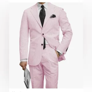2 Piece Seersucker Suits for Men Casual Beach Summer Wedding/Derby