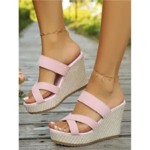 2024 New Arrival Suede Thick Bottom Wedge Heels Women's Daily Slip-On Slippers