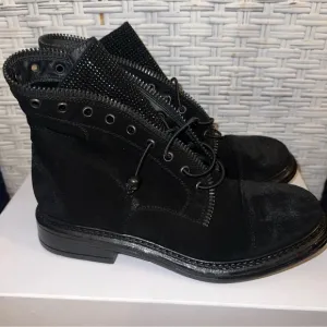 275 CENTRAL Women’s Black Suede Glitter Tongue Lace Up Combat Style Boots NEW