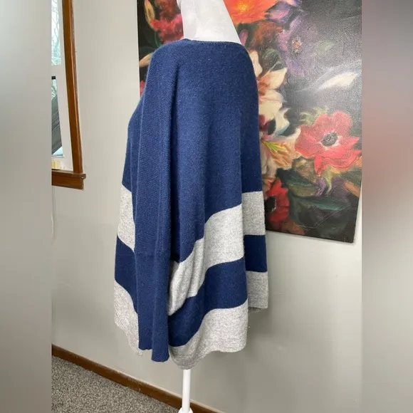 360 Cashmere Blue Gray Striped Slouchy Boat Neck Sweater Oversized Cozy Soft S