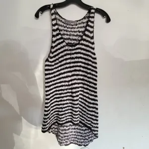 360 Sweater Back and White Striped Knit Scoop Neck Tank Sweater Size Medium