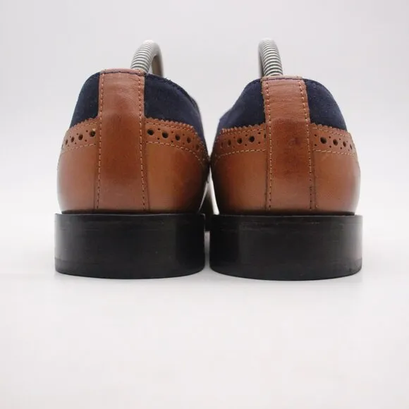 3DM Lifestyle Brown/Navy Blue 2 Tone Men's UK 8 Oxford Dress Leather Seude Shoes