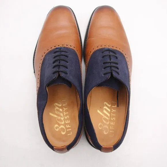 3DM Lifestyle Brown/Navy Blue 2 Tone Men's UK 8 Oxford Dress Leather Seude Shoes