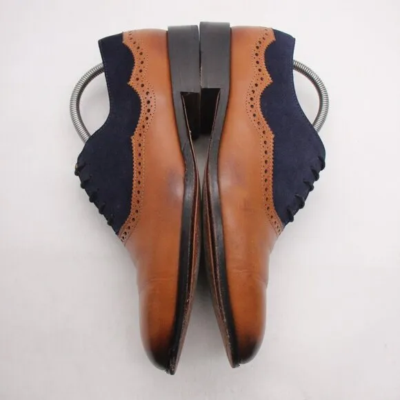 3DM Lifestyle Brown/Navy Blue 2 Tone Men's UK 8 Oxford Dress Leather Seude Shoes
