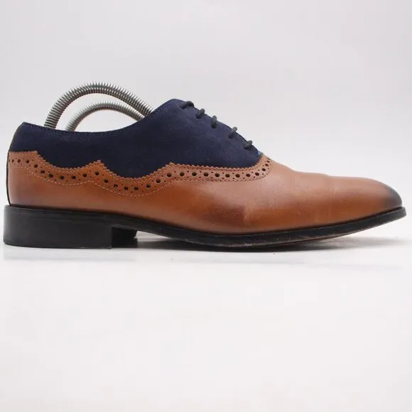 3DM Lifestyle Brown/Navy Blue 2 Tone Men's UK 8 Oxford Dress Leather Seude Shoes
