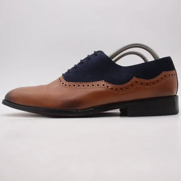3DM Lifestyle Brown/Navy Blue 2 Tone Men's UK 8 Oxford Dress Leather Seude Shoes