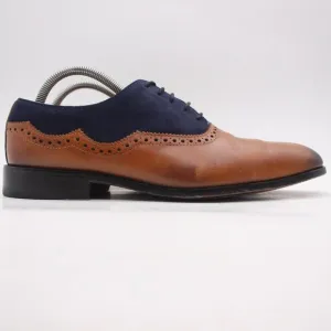 3DM Lifestyle Brown/Navy Blue 2 Tone Men's UK 8 Oxford Dress Leather Seude Shoes