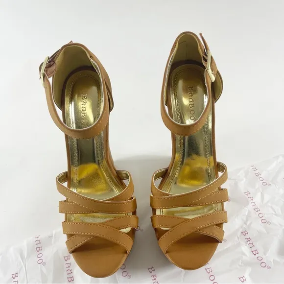 #436 NIB NWT BAMBOO Skyline Brown Tan Beige Platform Wedges Sandals
