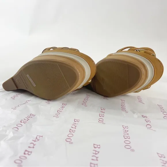 #436 NIB NWT BAMBOO Skyline Brown Tan Beige Platform Wedges Sandals