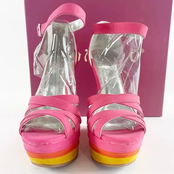 #437 BAMBOO Hot Skyline Pink Orange Yellow Platform Wedges