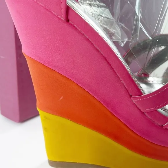 #437 BAMBOO Hot Skyline Pink Orange Yellow Platform Wedges