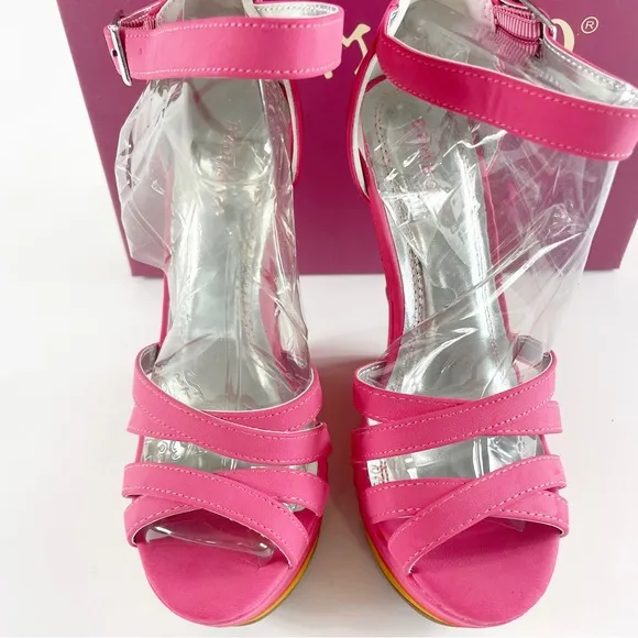 #437 BAMBOO Hot Skyline Pink Orange Yellow Platform Wedges