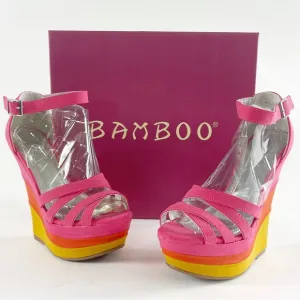 #437 BAMBOO Hot Skyline Pink Orange Yellow Platform Wedges