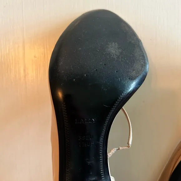 $650 Bally Womens Sadara Leather Shoes Beige and Black Size 38 Made in Italy