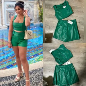 7 For All Mankind- Revolve green faux leather matching 2 piece shorts coord set