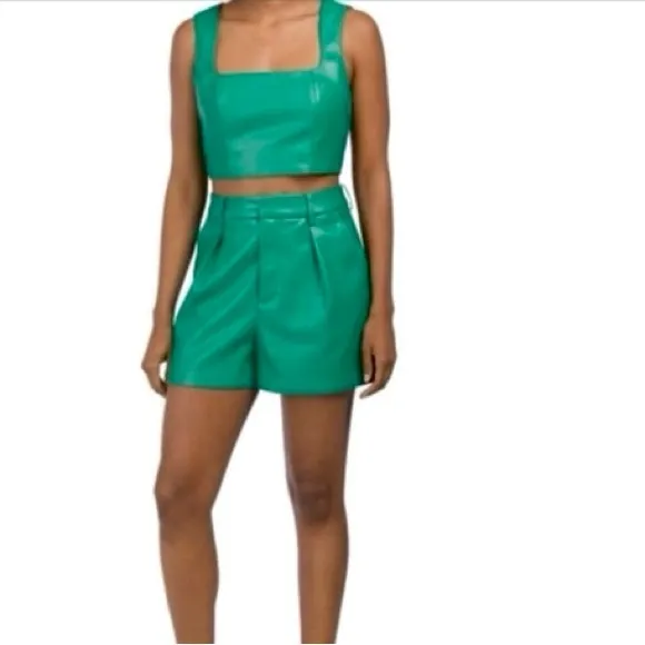 7 For All Mankind- Revolve green faux leather matching 2 piece shorts coord set