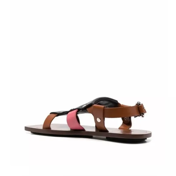 $925 PLAN C Women's Brown Colorblock Touch Strap Sandal Shoes Size 38 EU/8 US