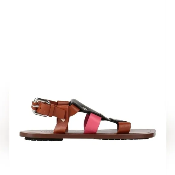 $925 PLAN C Women's Brown Colorblock Touch Strap Sandal Shoes Size 38 EU/8 US