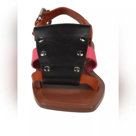 $925 PLAN C Women's Brown Colorblock Touch Strap Sandal Shoes Size 38 EU/8 US