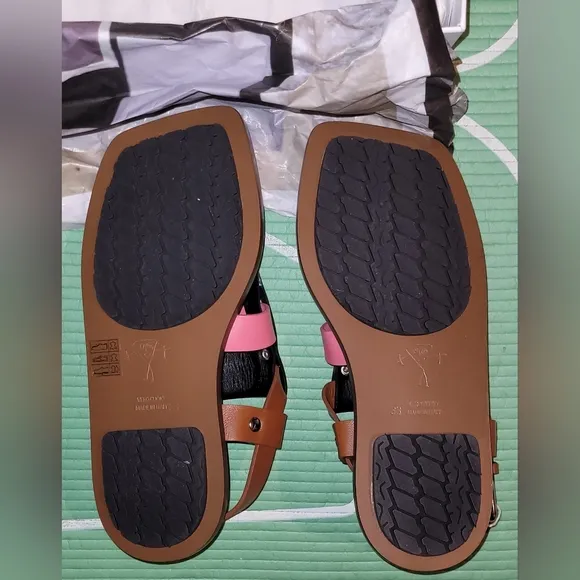 $925 PLAN C Women's Brown Colorblock Touch Strap Sandal Shoes Size 38 EU/8 US