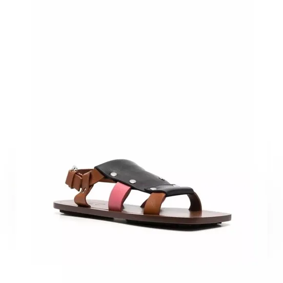 $925 PLAN C Women's Brown Colorblock Touch Strap Sandal Shoes Size 38 EU/8 US