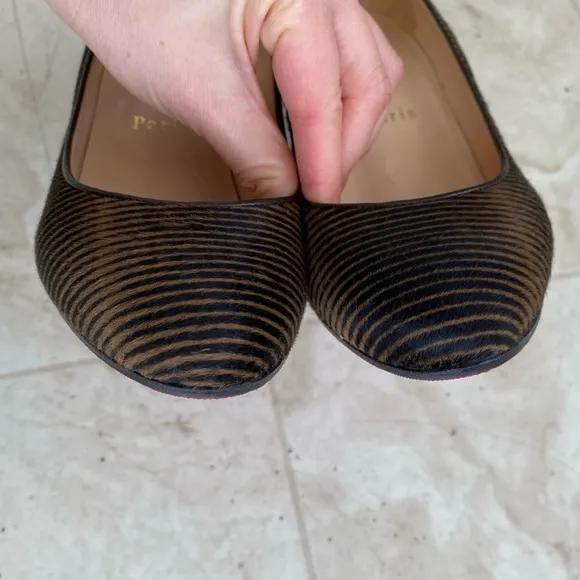 $945 Christian Louboutin Made in Italy Pony Hair Striped Print Wedges size 6.5