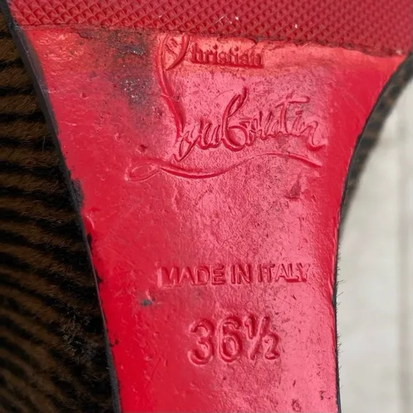 $945 Christian Louboutin Made in Italy Pony Hair Striped Print Wedges size 6.5