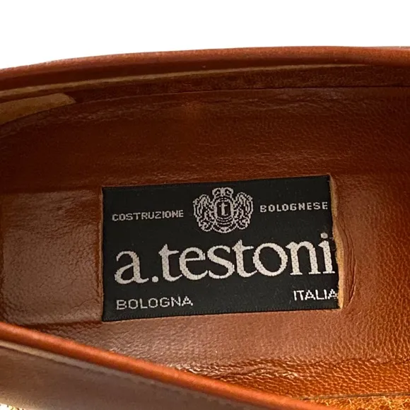 A. Testoni Black Label Leather Loafers, Brown Split-Toe Shoes   Shoe Trees
